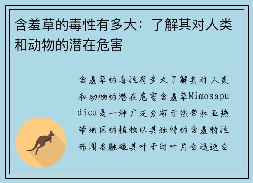 含羞草的毒性有多大：了解其对人类和动物的潜在危害